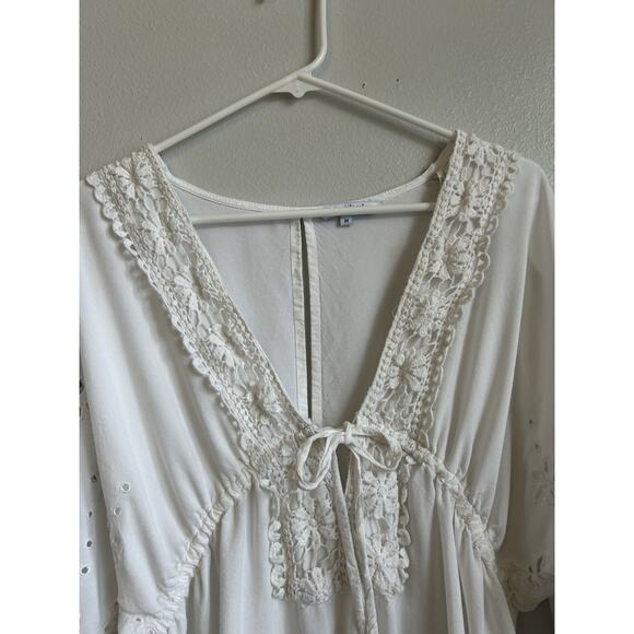 White Eyelet Coverup Mini Dress Swim Cotton Embroidered Lined Boho Beach Bride M - Picture 9 of 13